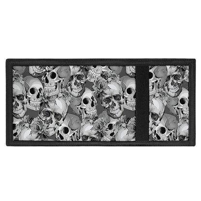 Monochrome Skull Flowers Pattern Print Trifold Wallet