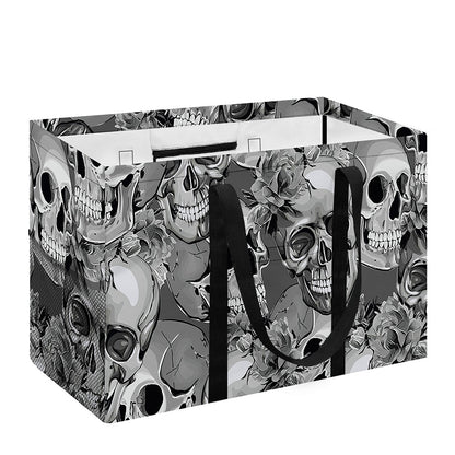 Monochrome Skull Flowers Pattern Print Utility Tote Bag