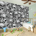 Monochrome Skull Flowers Pattern Print Wall Sticker