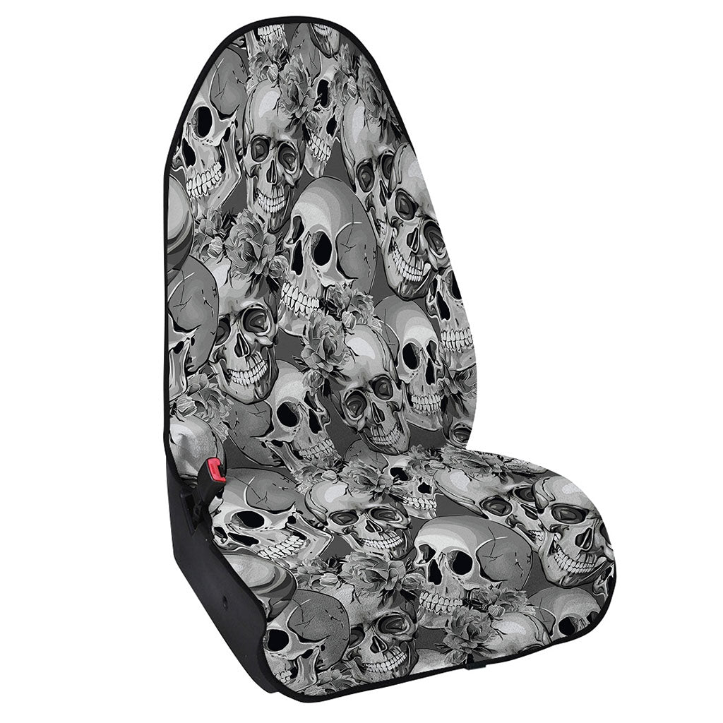 Monochrome Skull Flowers Pattern Print Waterproof Car Seat Cover