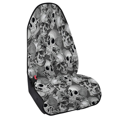 Monochrome Skull Flowers Pattern Print Waterproof Car Seat Cover
