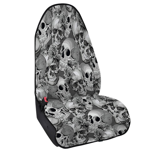 Monochrome Skull Flowers Pattern Print Waterproof Car Seat Cover
