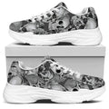 Monochrome Skull Flowers Pattern Print White Chunky Shoes