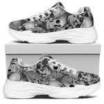 Monochrome Skull Flowers Pattern Print White Chunky Shoes