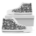 Monochrome Skull Flowers Pattern Print White High Top Sneakers