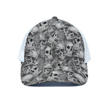 Monochrome Skull Flowers Pattern Print White Mesh Trucker Cap