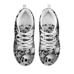 Monochrome Skull Flowers Pattern Print White Running Shoes