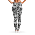 Monochrome Skull Flowers Pattern Print Women's Leggings