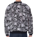 Monochrome Skull Flowers Pattern Print Zip Sleeve Bomber Jacket