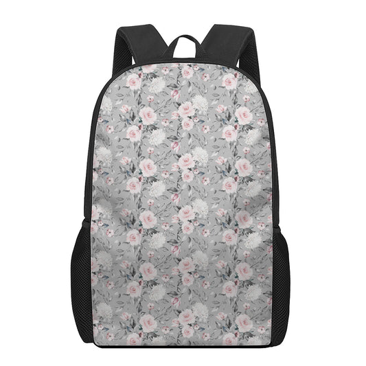 Monochrome Spring Floral Print 17 Inch Backpack