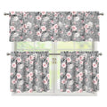 Monochrome Spring Floral Print 3 Piece Kitchen Curtains