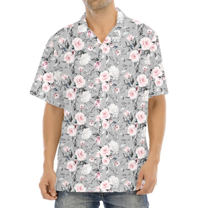 Monochrome Spring Floral Print Aloha Shirt