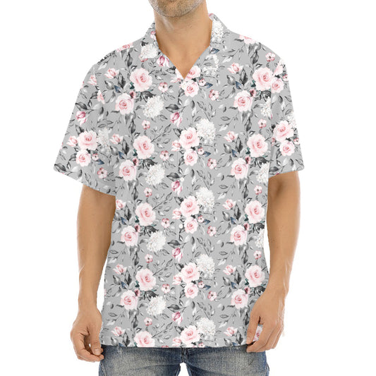 Monochrome Spring Floral Print Aloha Shirt