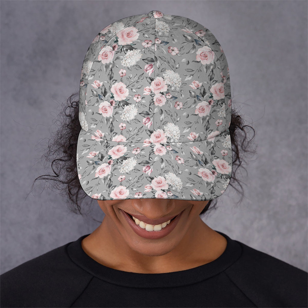 Monochrome Spring Floral Print Baseball Cap