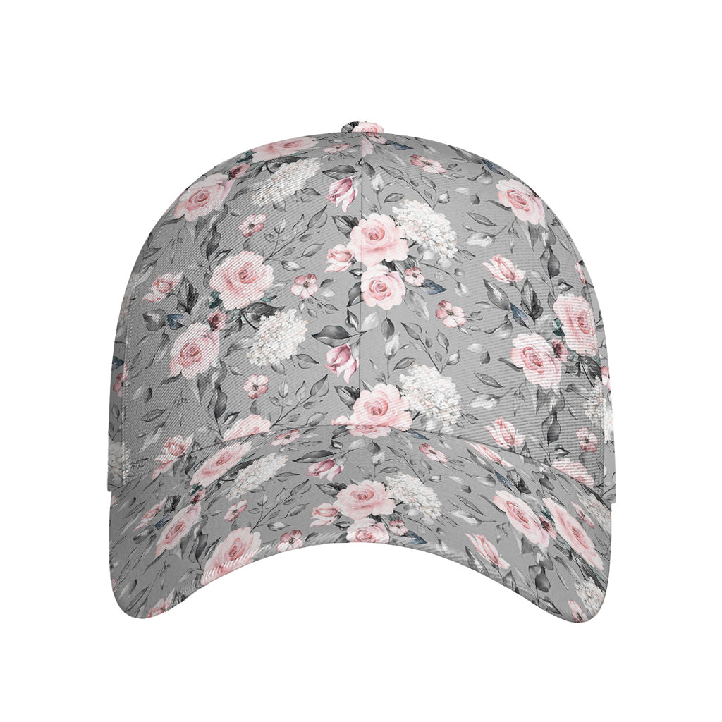 Monochrome Spring Floral Print Baseball Cap