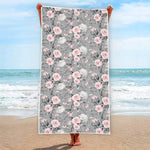 Monochrome Spring Floral Print Beach Towel