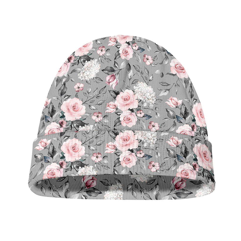 Monochrome Spring Floral Print Beanie