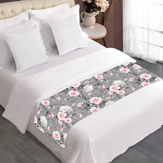 Monochrome Spring Floral Print Bed Runner