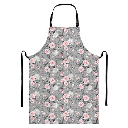 Monochrome Spring Floral Print Bib Apron With Pocket