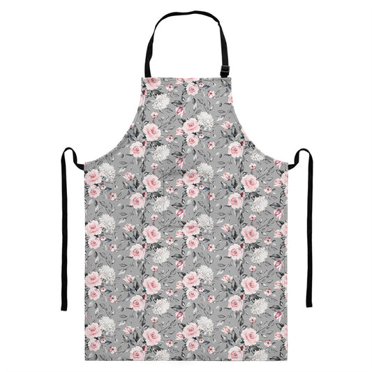 Monochrome Spring Floral Print Bib Apron With Pocket