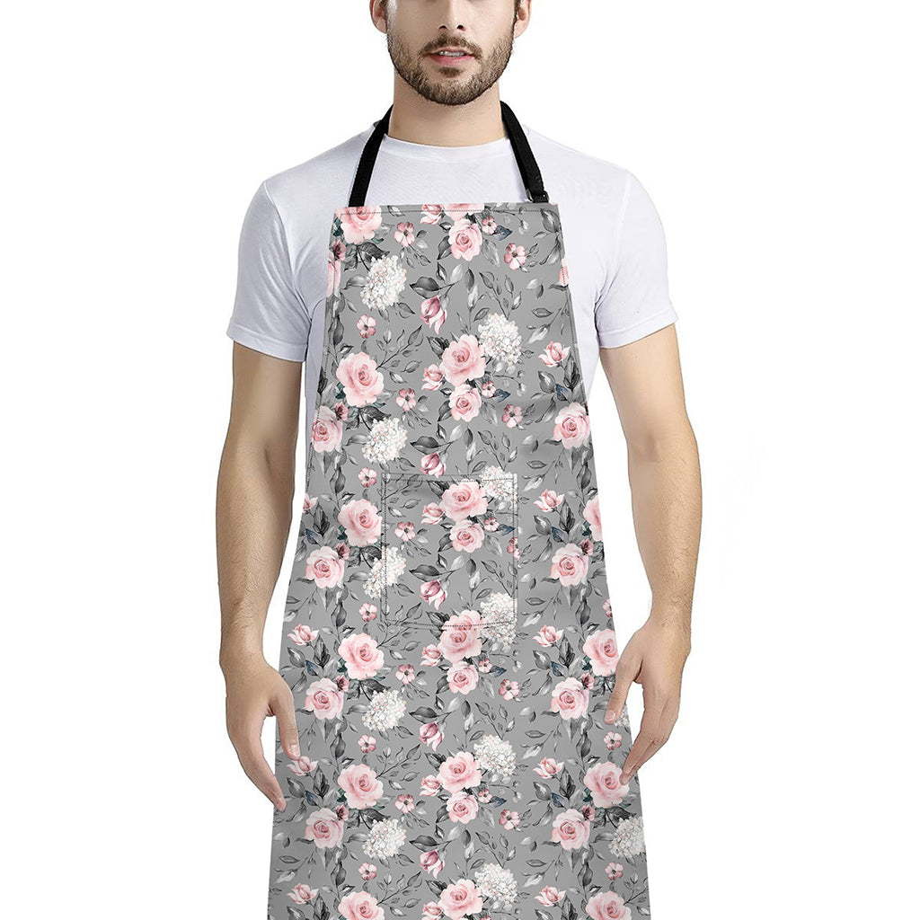 Monochrome Spring Floral Print Bib Apron With Pocket