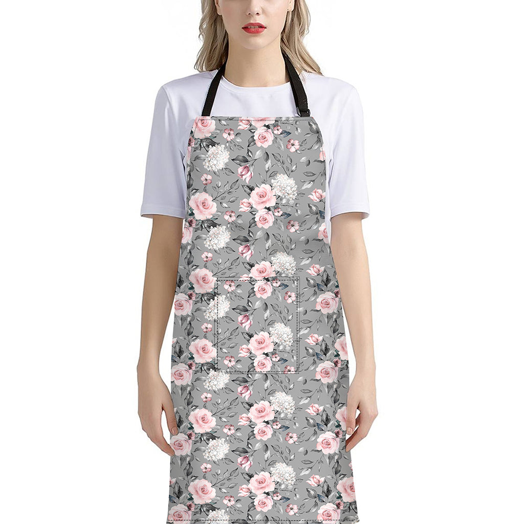 Monochrome Spring Floral Print Bib Apron With Pocket