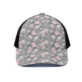 Monochrome Spring Floral Print Black Mesh Trucker Hat