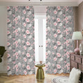 Monochrome Spring Floral Print Dimout Pencil Pleat Curtains