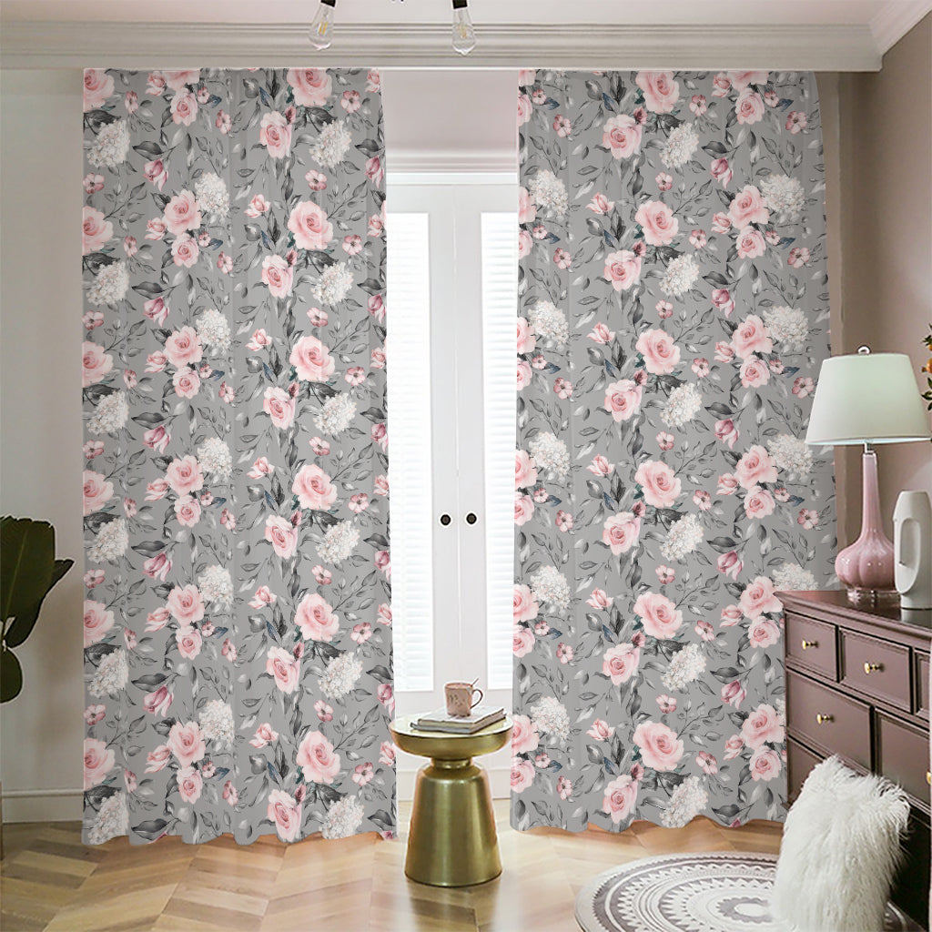 Monochrome Spring Floral Print Blackout Pencil Pleat Curtains