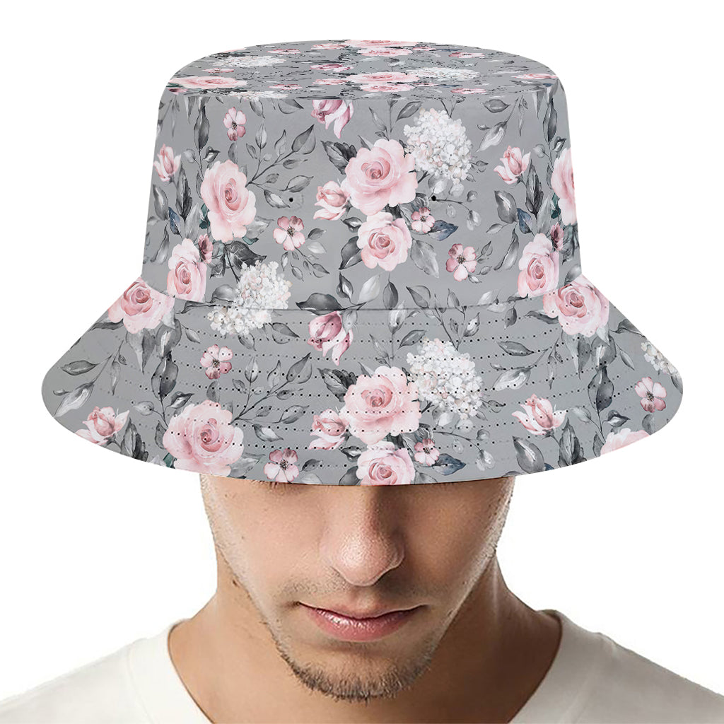 Monochrome Spring Floral Print Bucket Hat