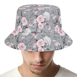 Monochrome Spring Floral Print Bucket Hat