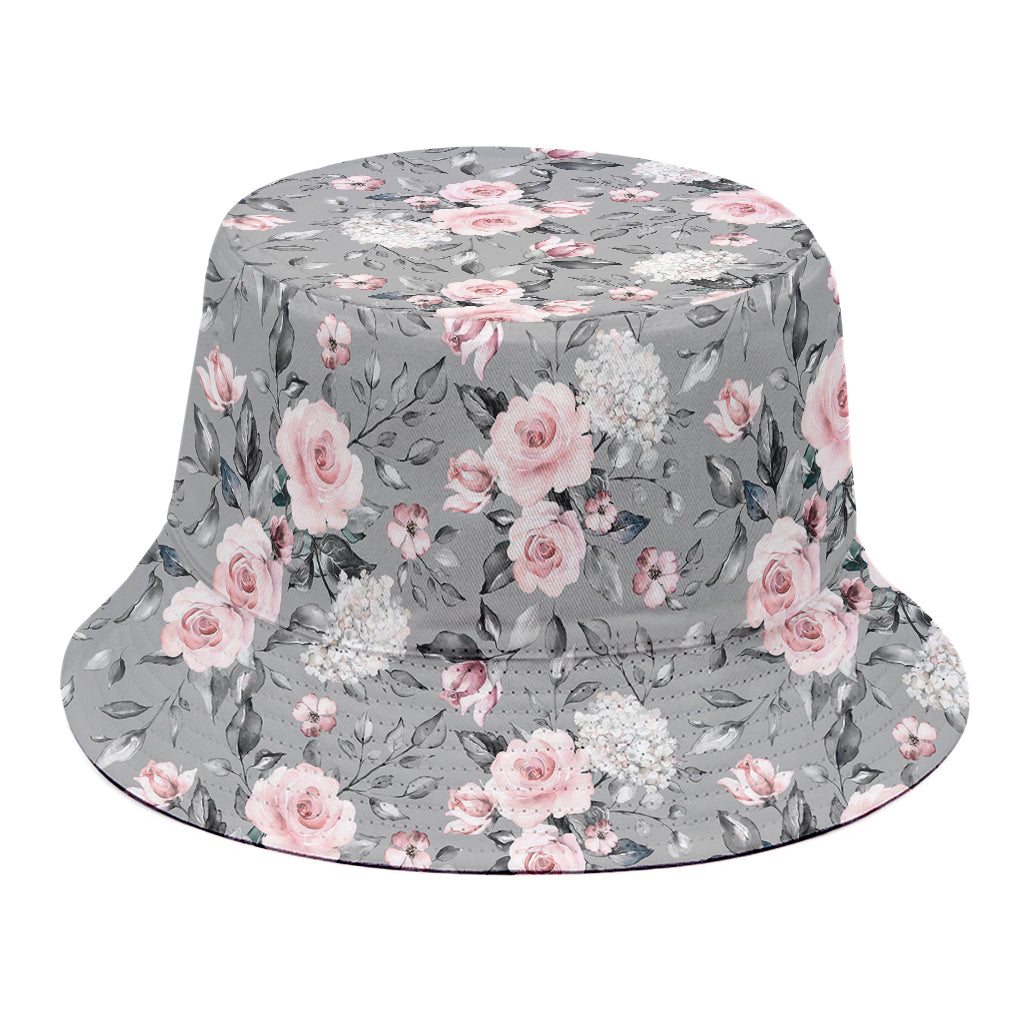 Monochrome Spring Floral Print Bucket Hat