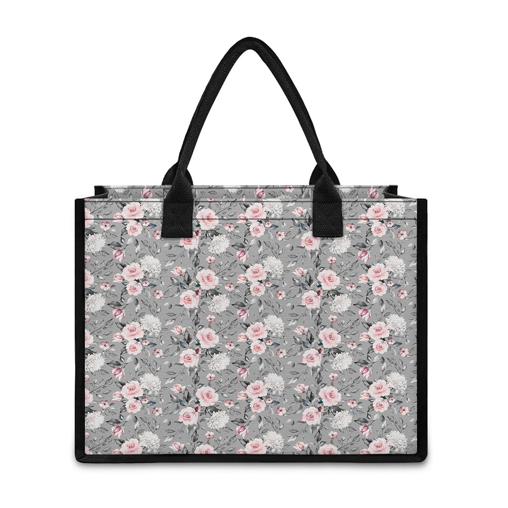 Monochrome Spring Floral Print Canvas Tote Bag