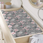 Monochrome Spring Floral Print Changing Pad Cover
