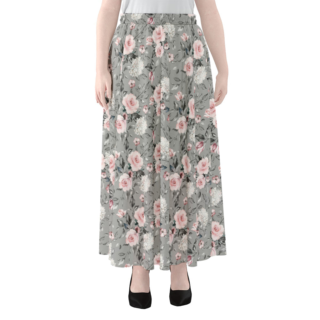 Monochrome Spring Floral Print Chiffon Maxi Skirt