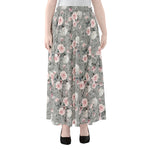 Monochrome Spring Floral Print Chiffon Maxi Skirt