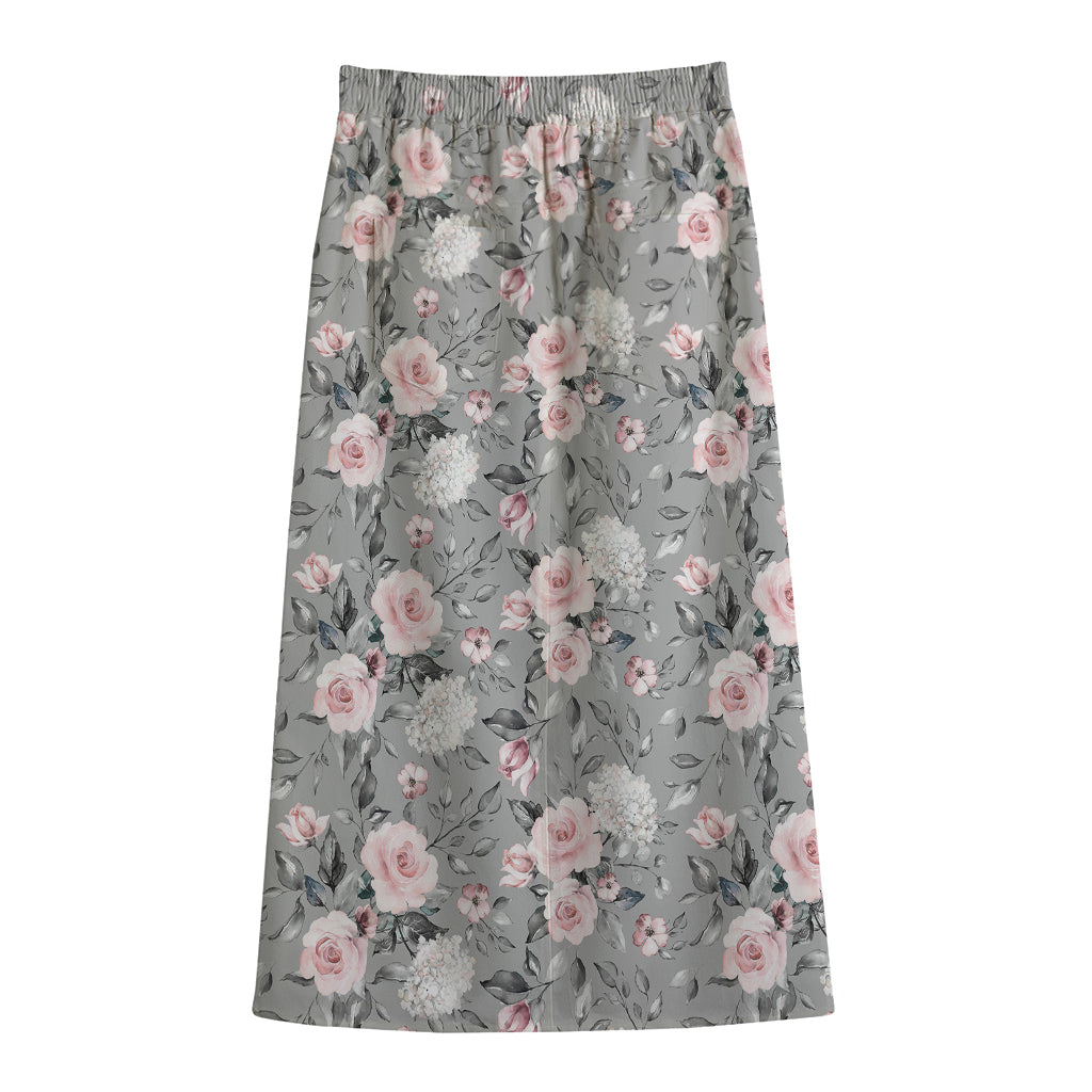 Monochrome Spring Floral Print Cotton Front Slit Maxi Skirt