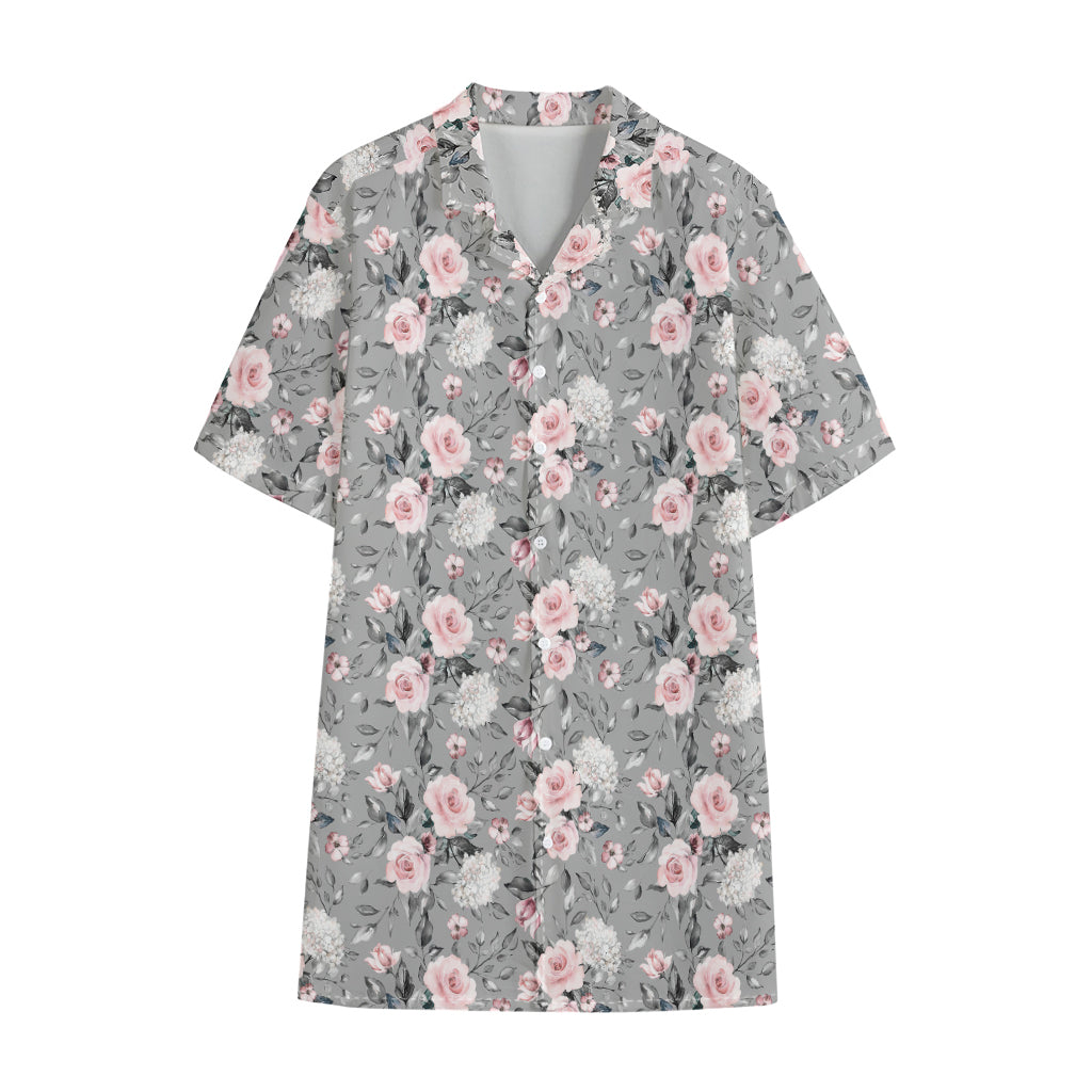 Monochrome Spring Floral Print Cotton Hawaiian Shirt