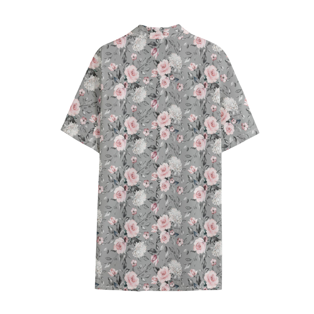 Monochrome Spring Floral Print Cotton Hawaiian Shirt