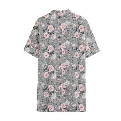 Monochrome Spring Floral Print Cotton Hawaiian Shirt