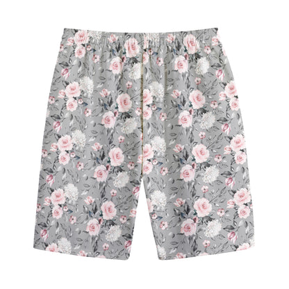 Monochrome Spring Floral Print Cotton Shorts