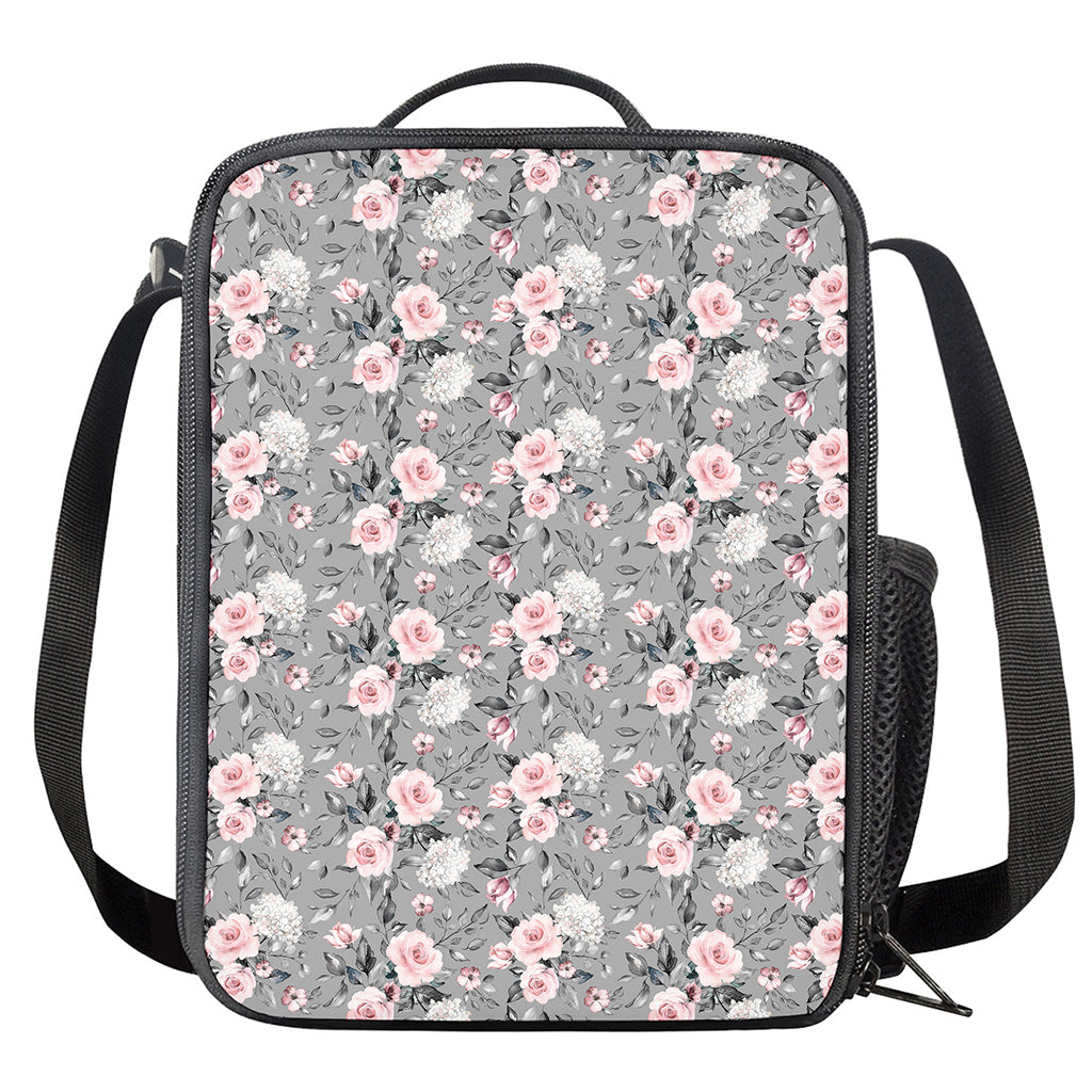 Monochrome Spring Floral Print Crossbody Lunch Bag