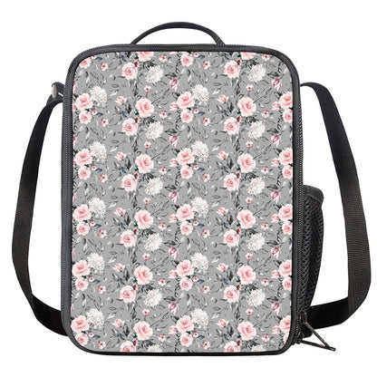 Monochrome Spring Floral Print Crossbody Lunch Bag