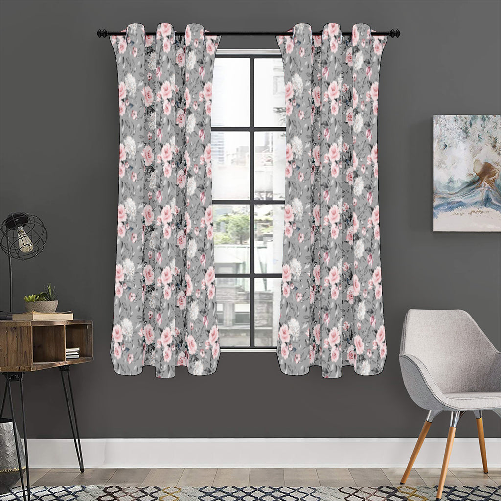 Monochrome Spring Floral Print Curtain