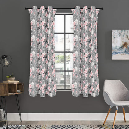 Monochrome Spring Floral Print Curtain