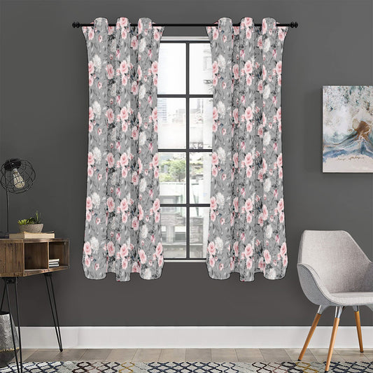 Monochrome Spring Floral Print Curtain