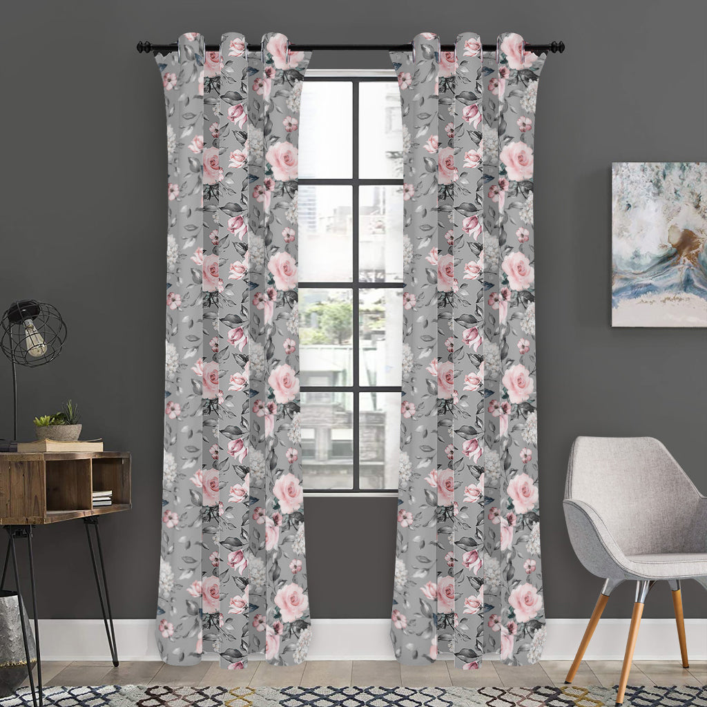 Monochrome Spring Floral Print Curtain