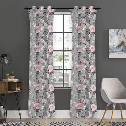 Monochrome Spring Floral Print Curtain