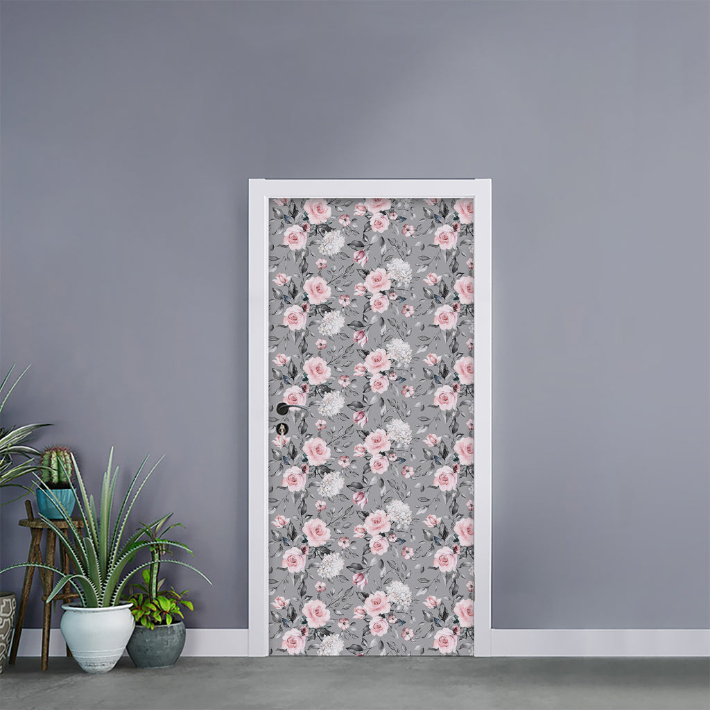Monochrome Spring Floral Print Door Sticker