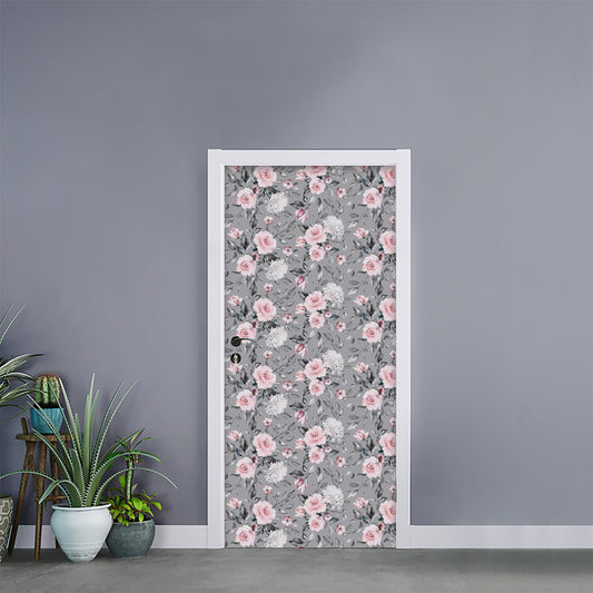 Monochrome Spring Floral Print Door Sticker